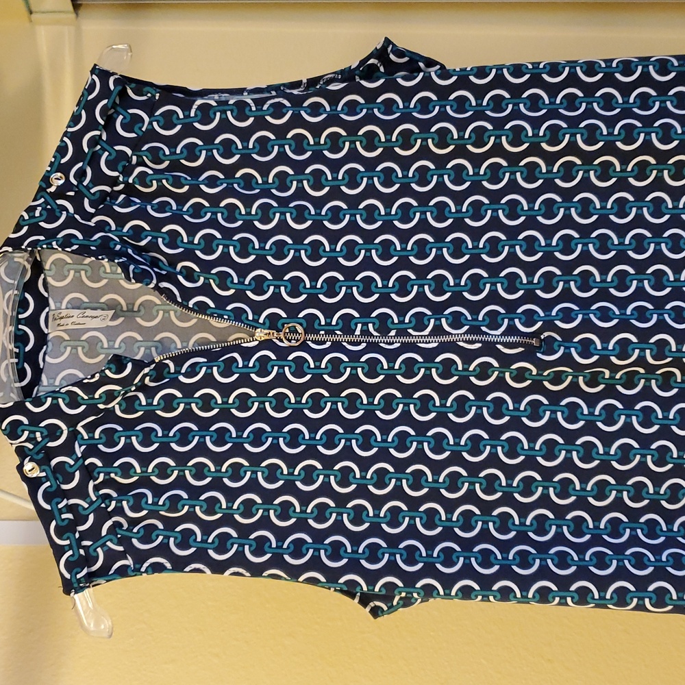 PerSeption Concept Navy, Teal & White Chain-Print Sleeveless Tunic
